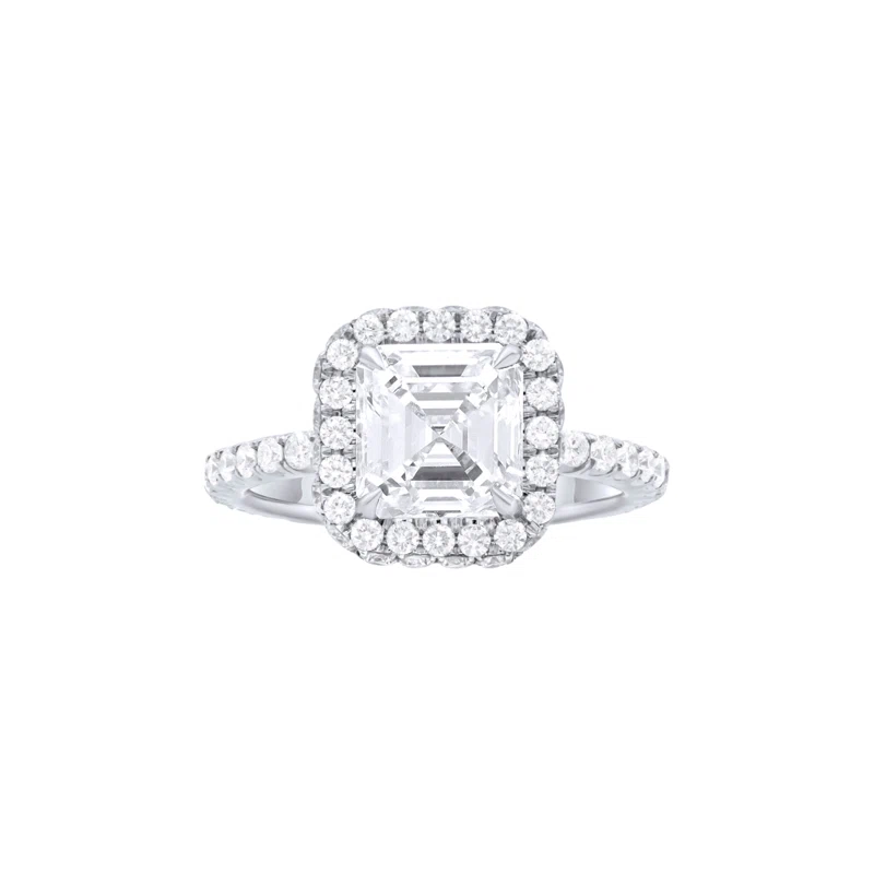 Platinum, 2.01ct Asscher Cut Diamond and Diamond Engagement Ring