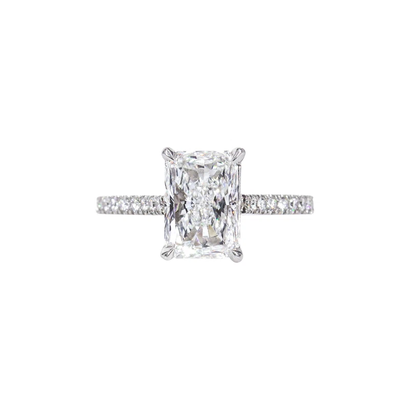Platinum, 2.08ct Radiant Cut Diamond and Diamond Engagement Ring