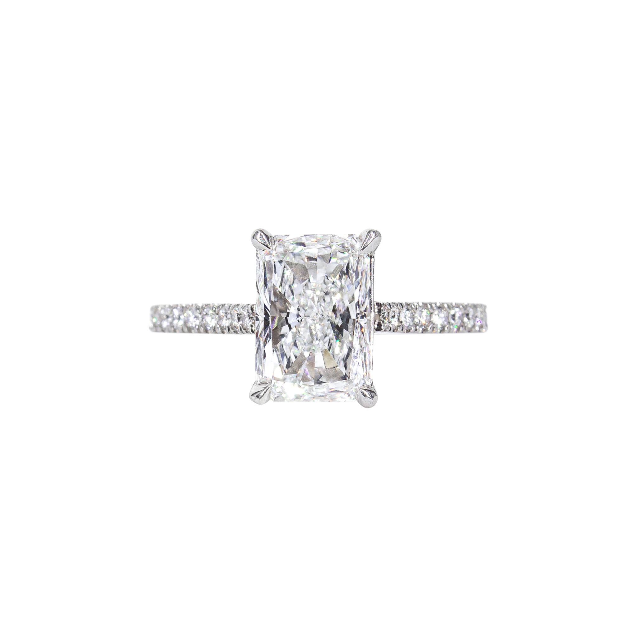Platinum, 2.08ct Radiant Cut Diamond and Diamond Engagement Ring — view 1