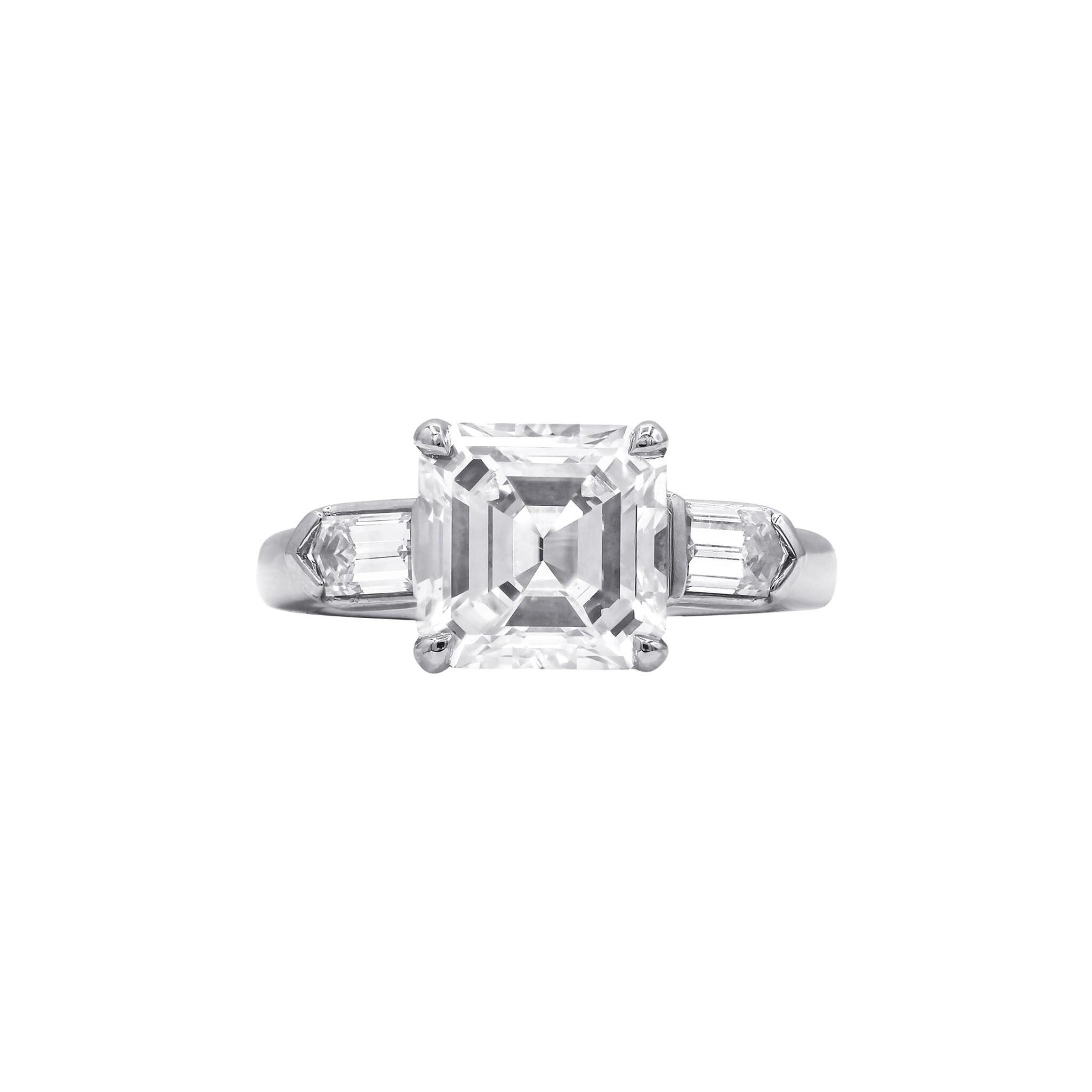 Platinum, 2.86ct Asscher Cut Diamond and Diamond Engagement Ring — view 1