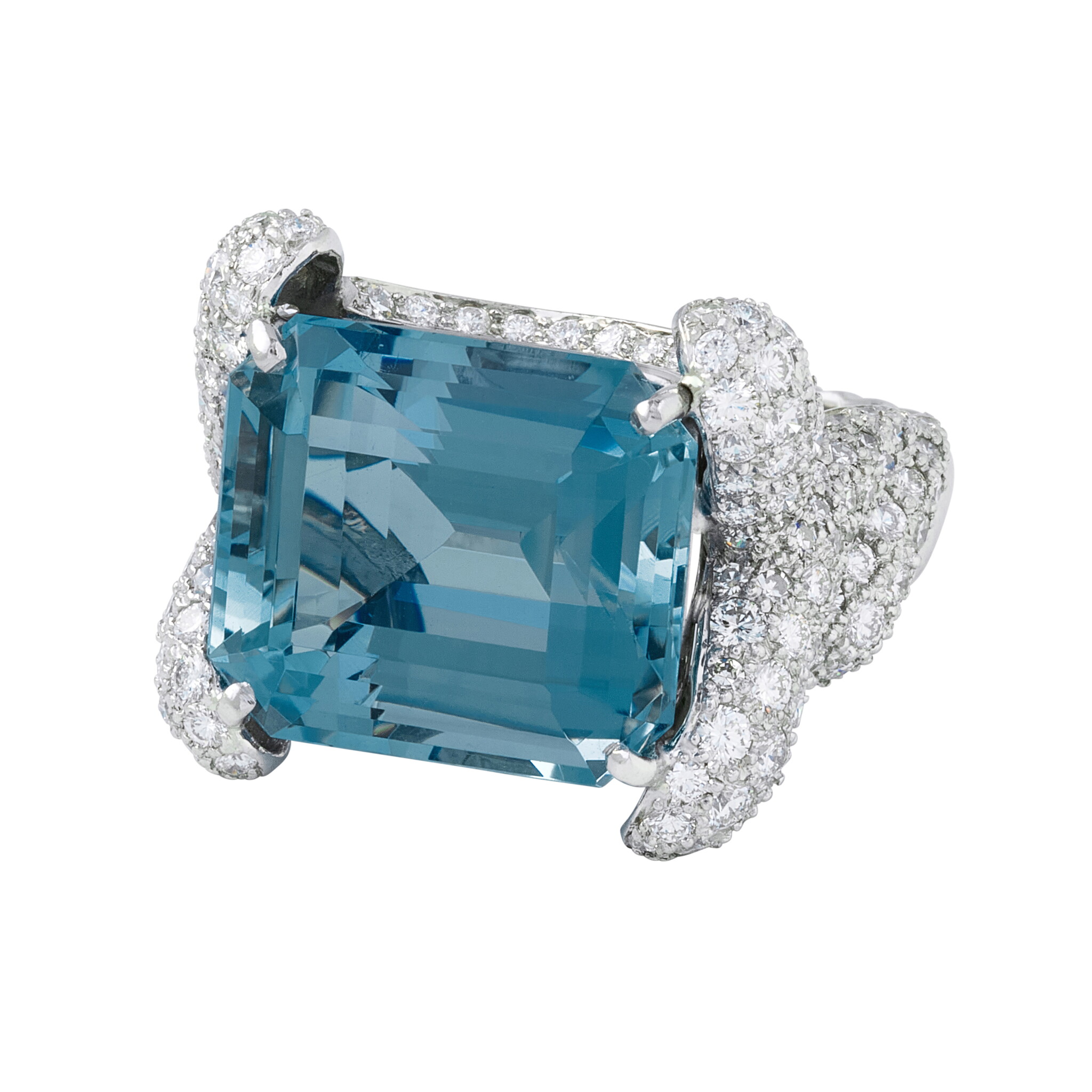 Platinum, 20.00ct Aquamarine and Diamond Ring — view 1