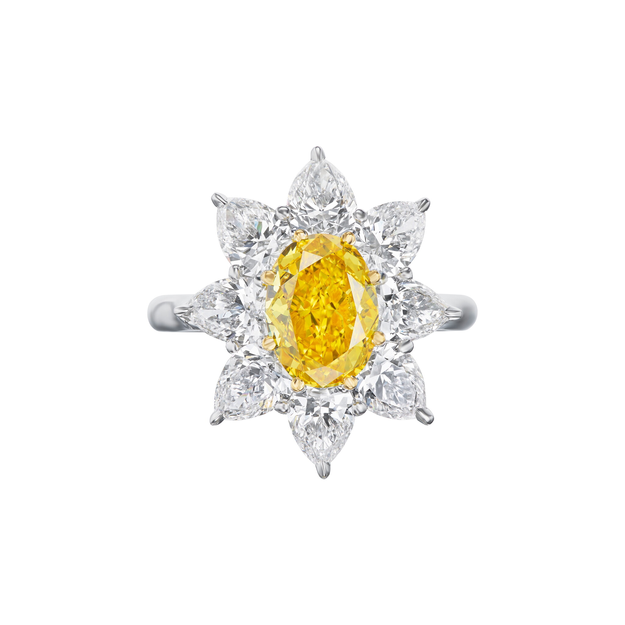 Platinum, Gold, 2.01ct Oval Cut Fancy Vivid Orangey Yellow Diamond and Diamond Ring — view 1