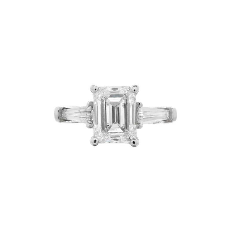 Platinum, 2.02ct Emerald Cut Diamond and Diamond Engagement Ring