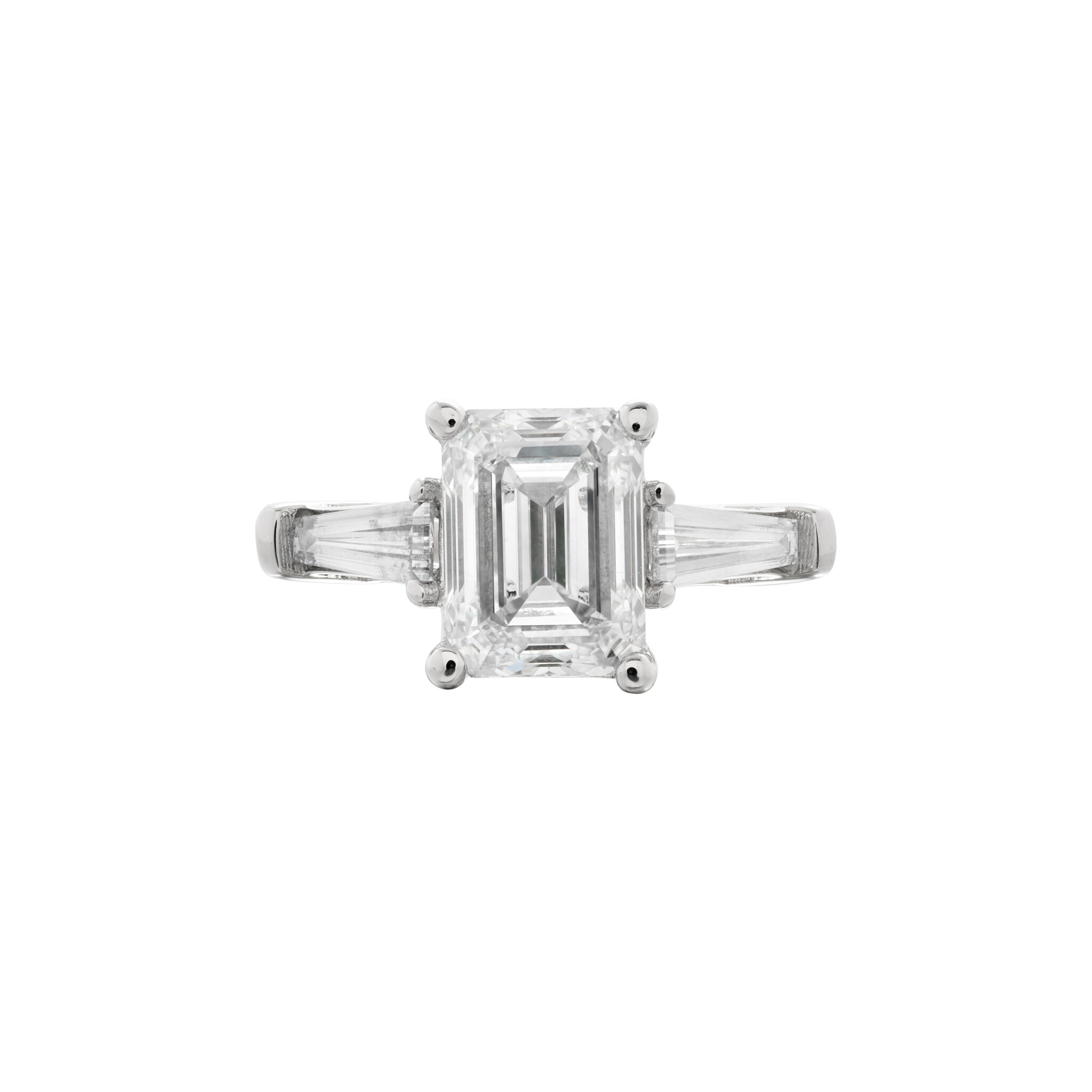 Platinum, 2.02ct Emerald Cut Diamond and Diamond Engagement Ring — view 1