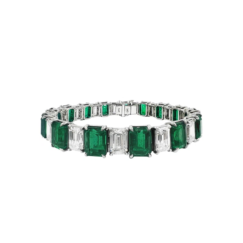 Platinum, 24.60ctw Zambian Emerald and Diamond Tennis Bracelet