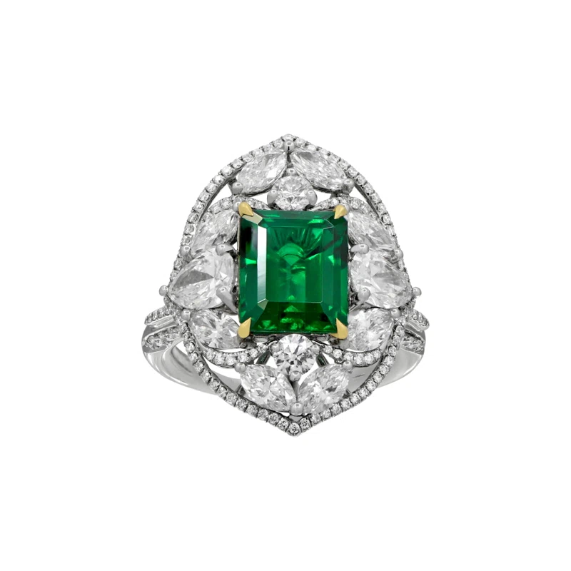 Platinum, 2.94ct Zambian Emerald and Diamond Ring