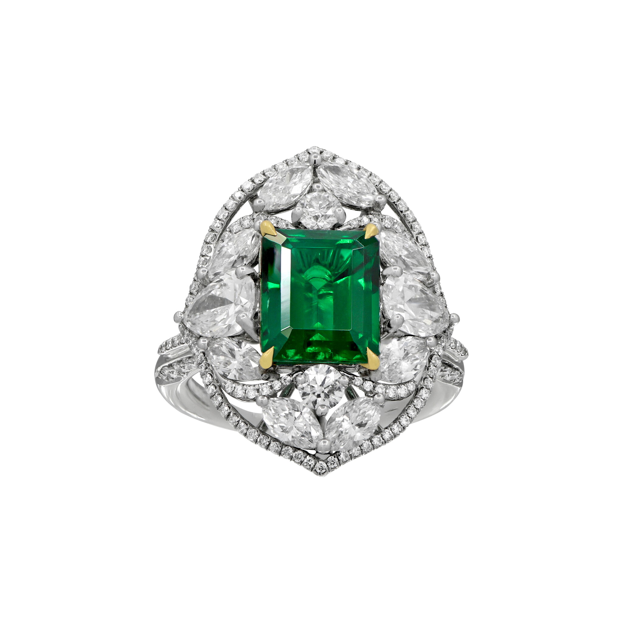 Platinum, 2.94ct Zambian Emerald and Diamond Ring — view 1