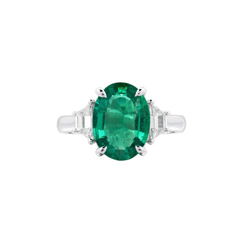 Platinum, 3.05ct Zambian Emerald and Diamond Ring