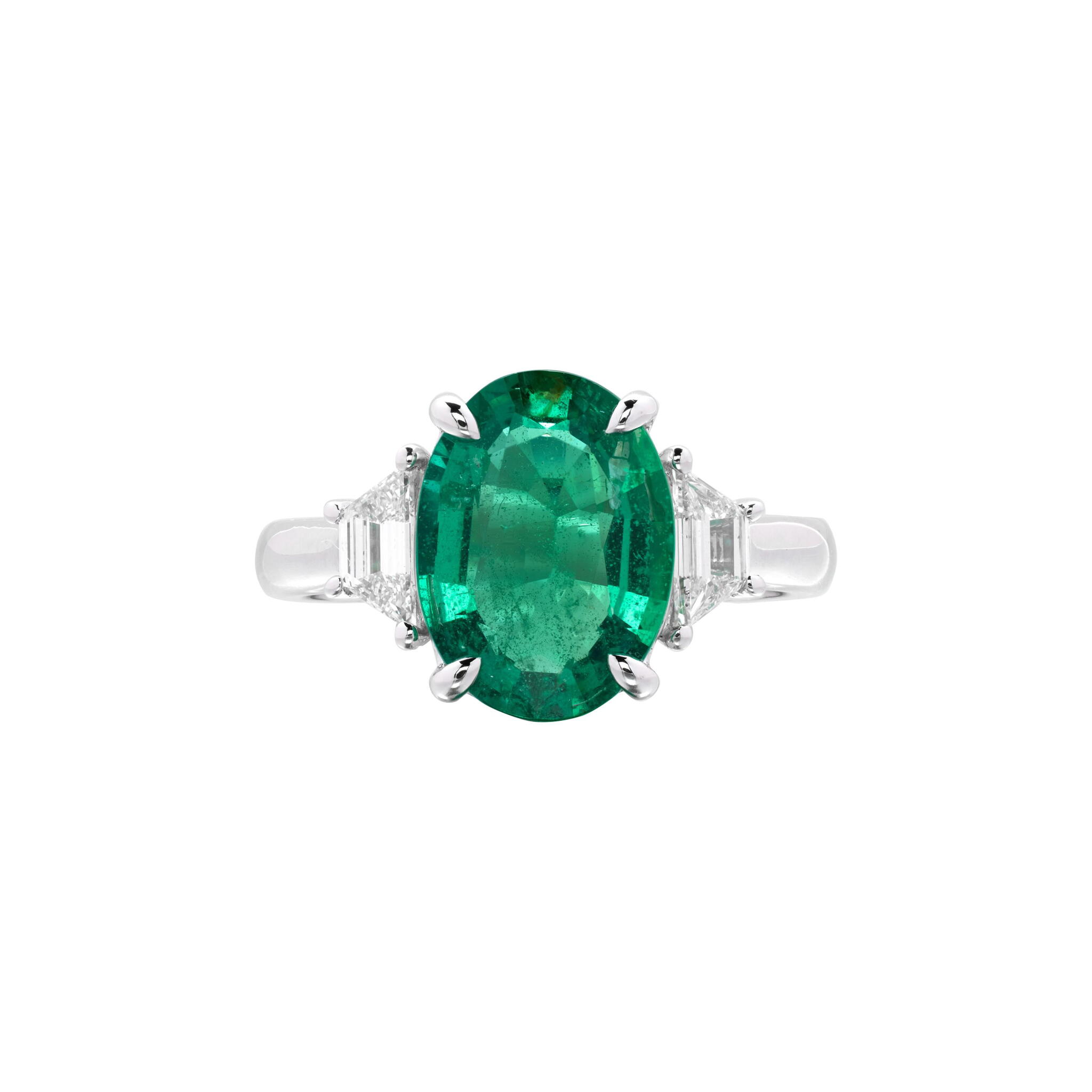 Platinum, 3.05ct Zambian Emerald and Diamond Ring — view 1