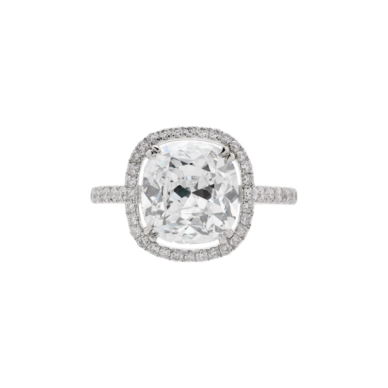 Platinum, 3.35ct Cushion Cut Diamond and Diamond Engagement Ring