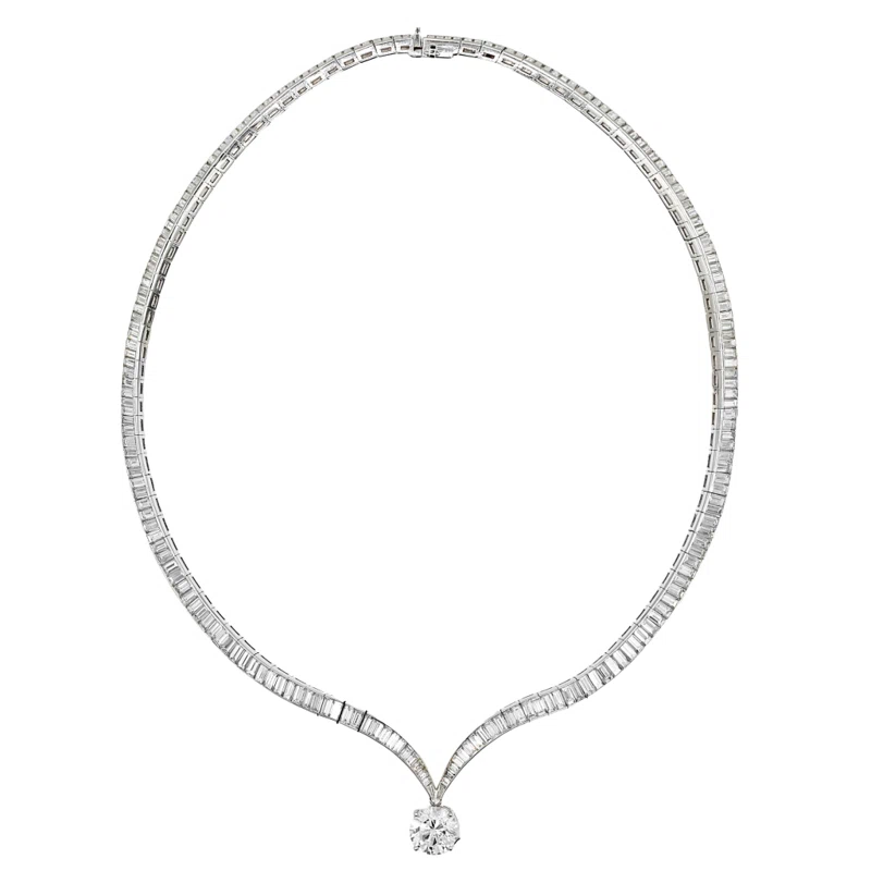 Platinum, 3.41ct Round Brilliant Cut Diamond Convertible Drop and Diamond Necklace