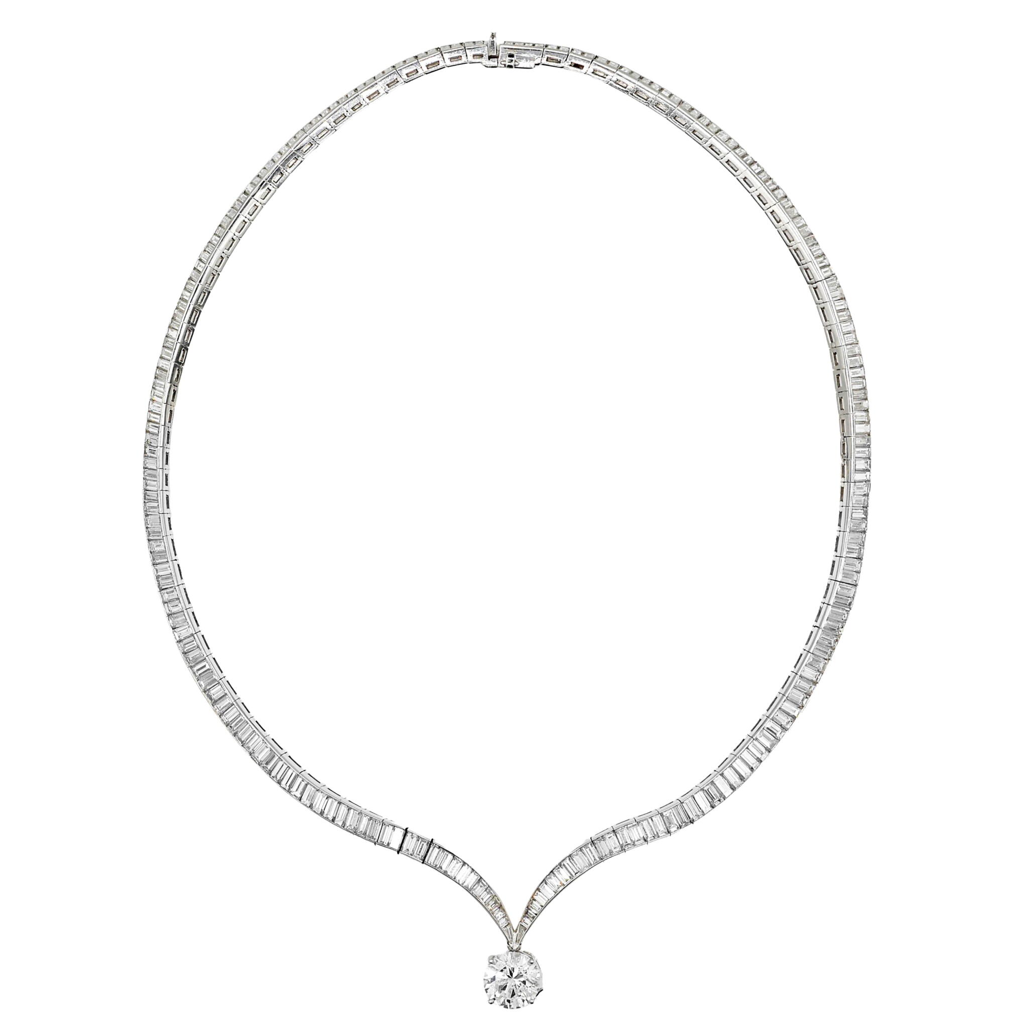 Platinum, 3.41ct Round Brilliant Cut Diamond Convertible Drop and Diamond Necklace — view 1