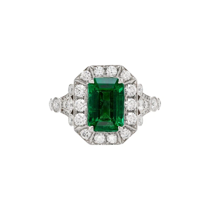 Platinum, 3.86ct Zambian Emerald and Diamond Ring