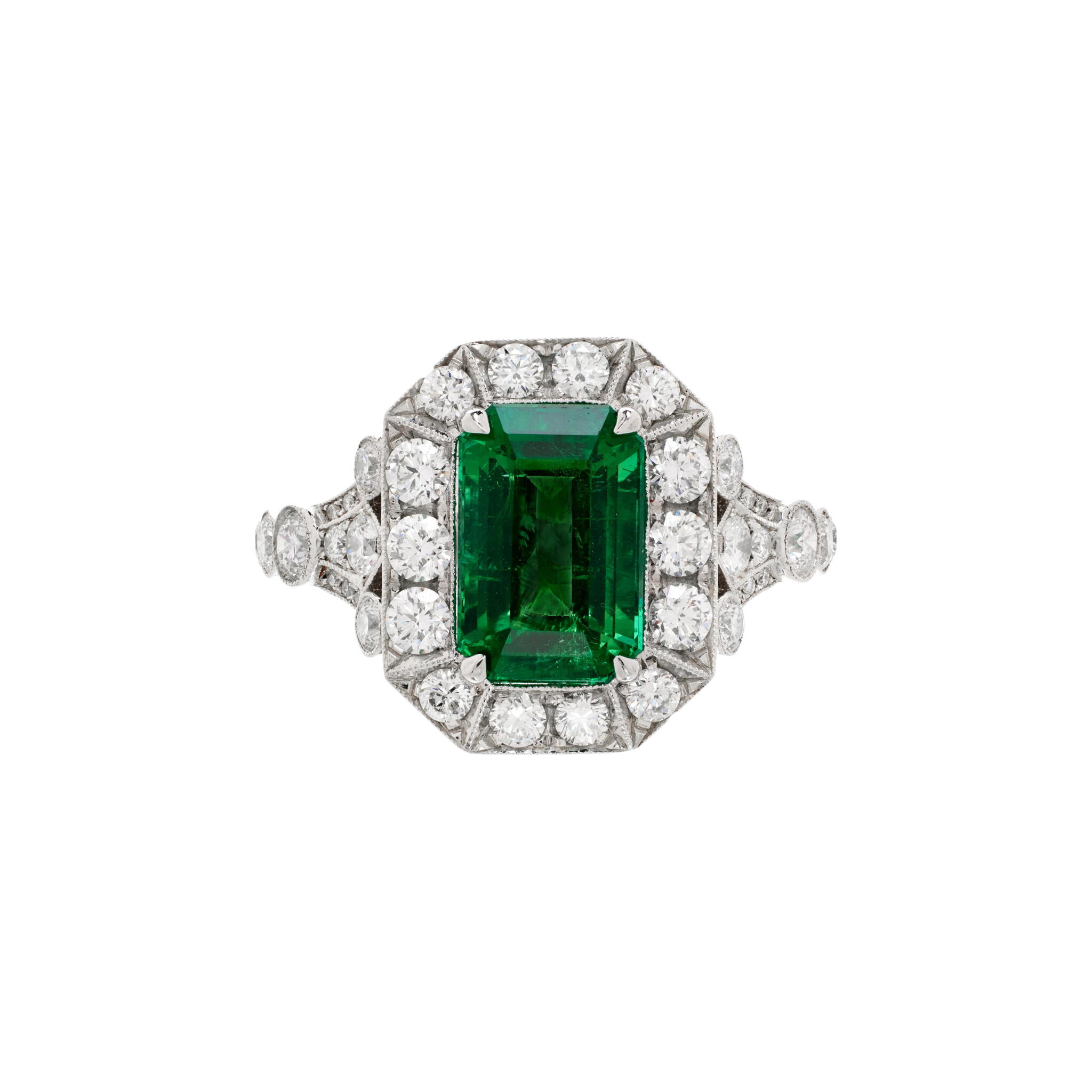 Platinum, 3.86ct Zambian Emerald and Diamond Ring — view 1