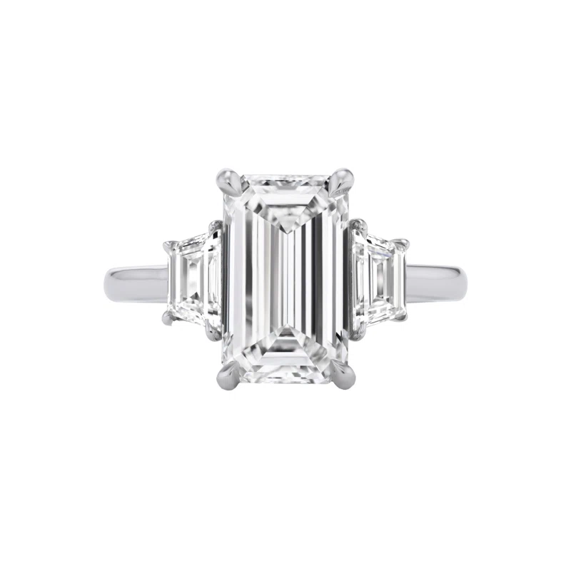 Platinum, 3.01ct Emerald Cut Diamond and Diamond Engagement Ring