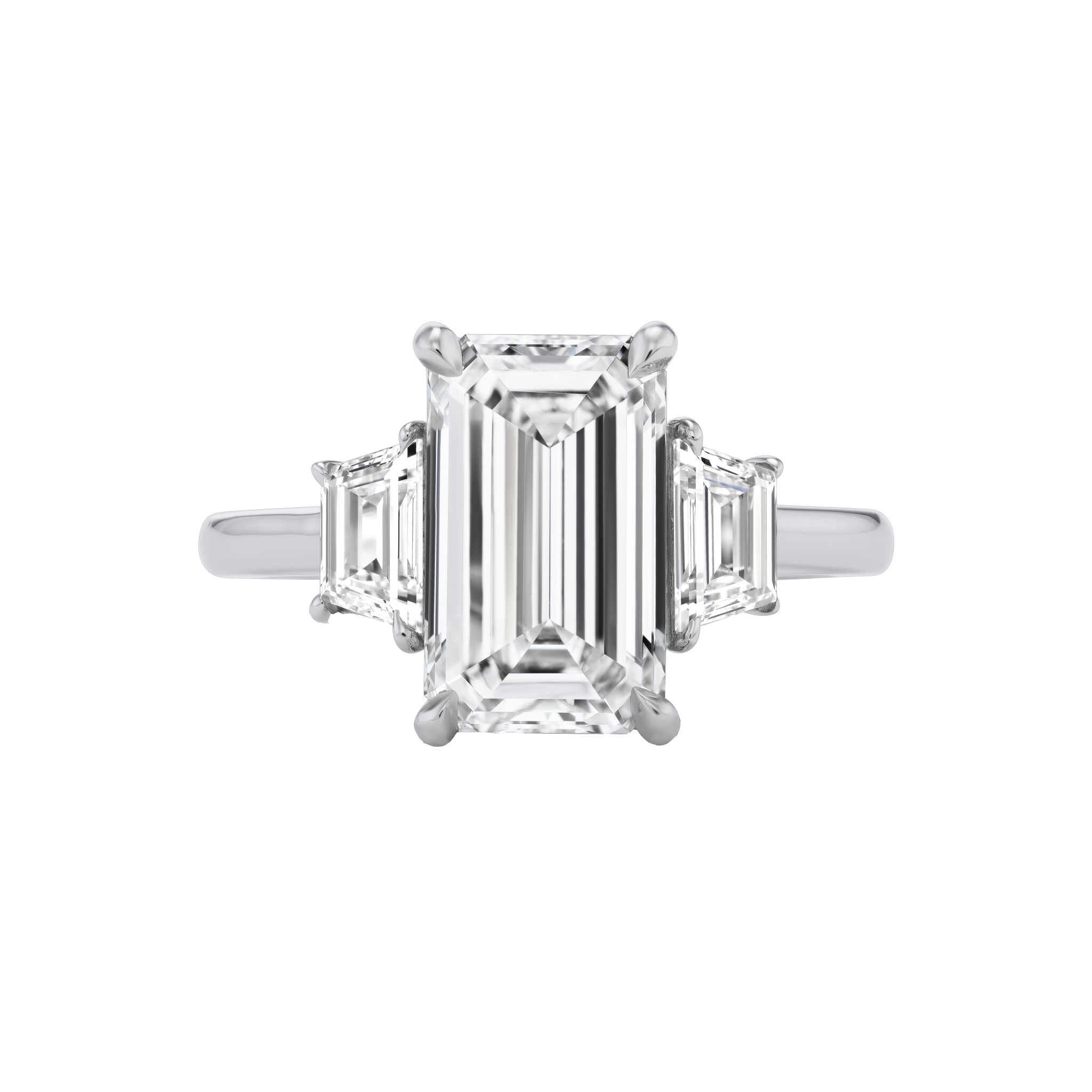Platinum, 3.01ct Emerald Cut Diamond and Diamond Engagement Ring — view 1
