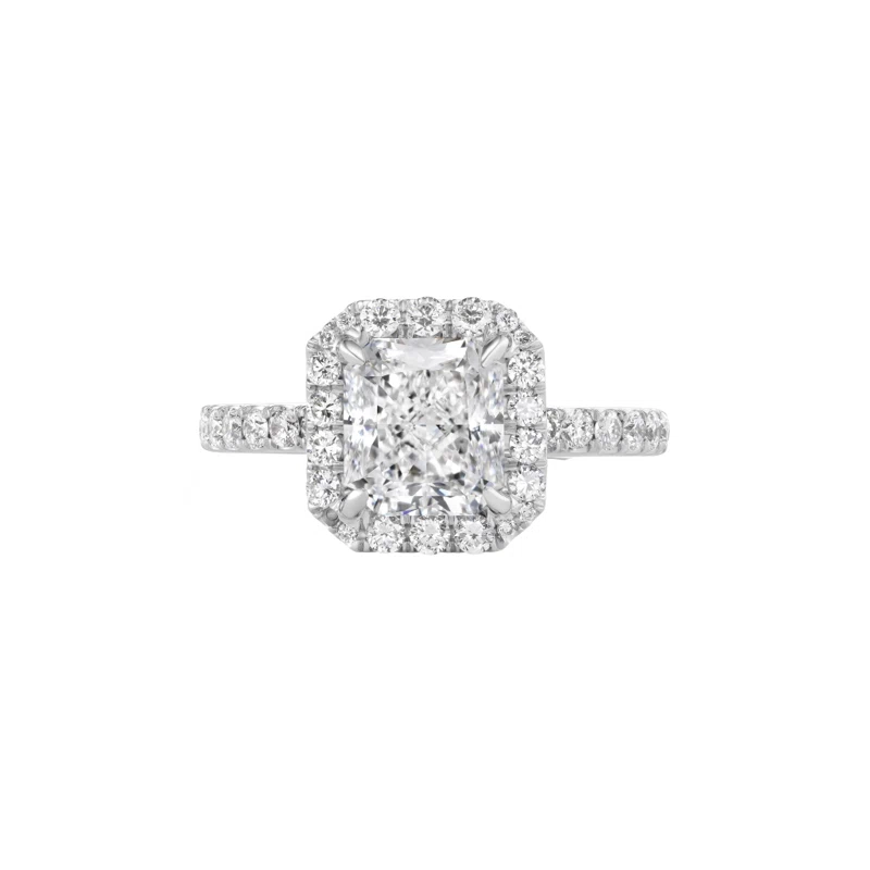 Platinum, 3.11ct Radiant Cut Diamond and Diamond Engagement Ring