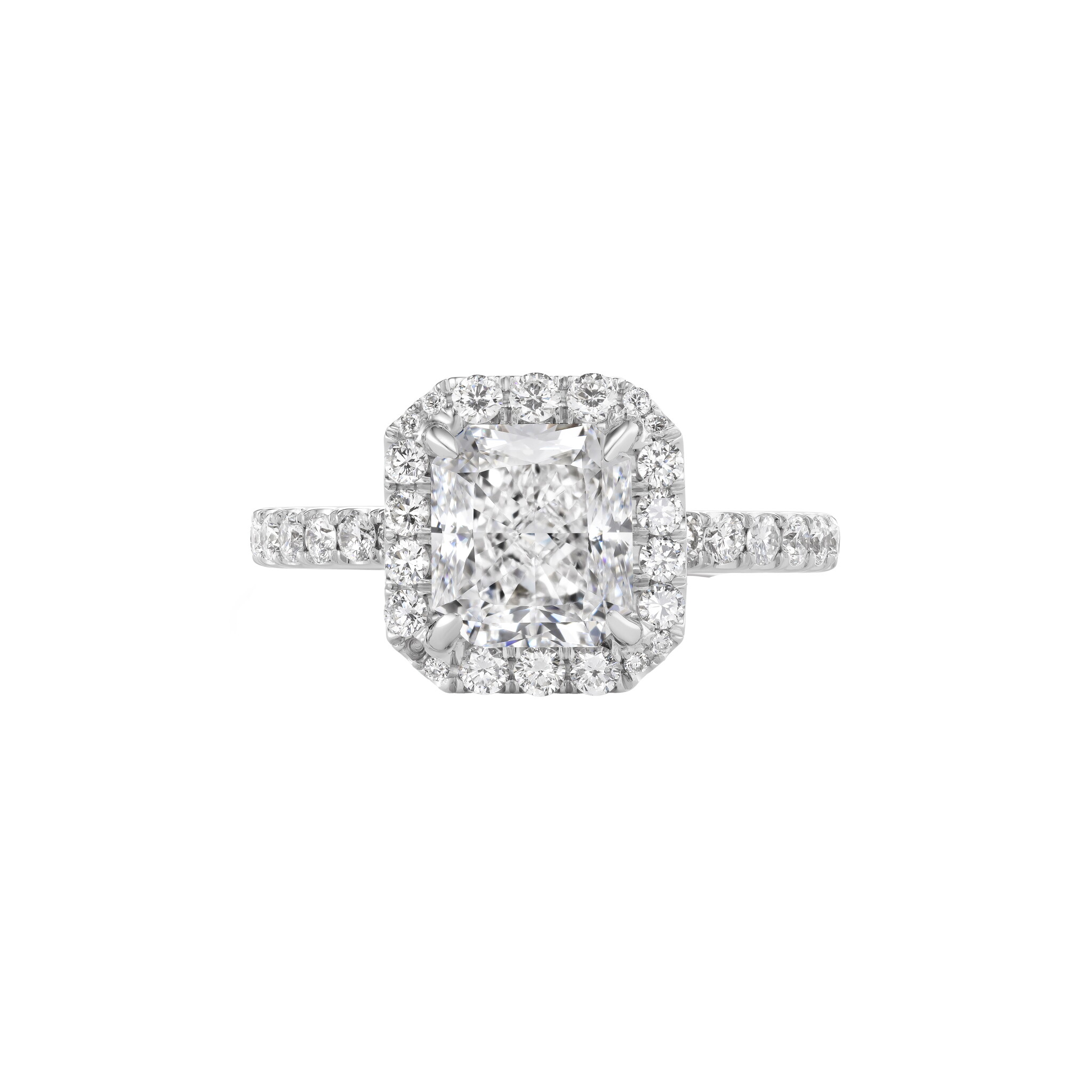 Platinum, 3.11ct Radiant Cut Diamond and Diamond Engagement Ring — view 1
