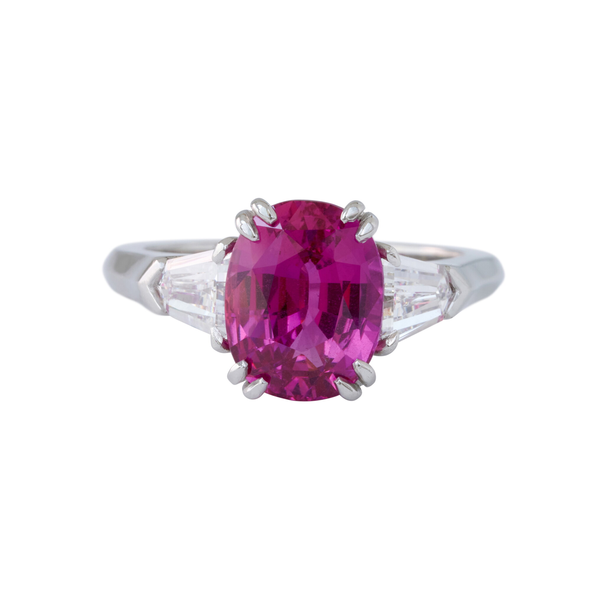 Platinum, 3.50ct Madagascar Pink Sapphire and Diamond Ring — view 1