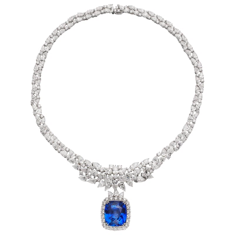 Platinum, 36.20ct Madagascar Sapphire and Diamond Convertible Collar Necklace