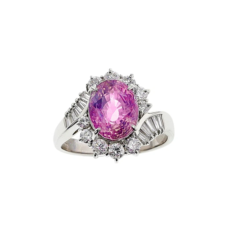 Platinum, 3.92ct Ceylon Pink Sapphire and Diamond Ring