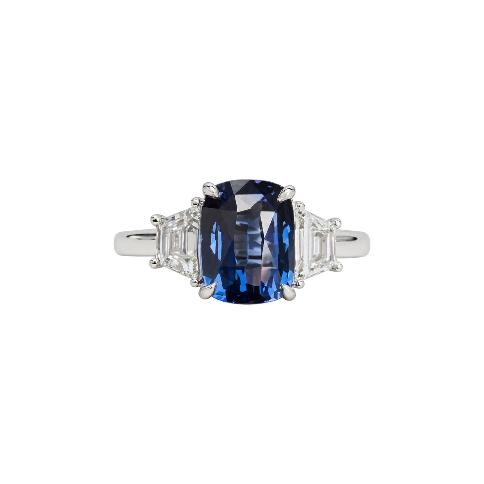 Platinum, 4.01ct Madagascar Sapphire and Diamond Ring — view 1