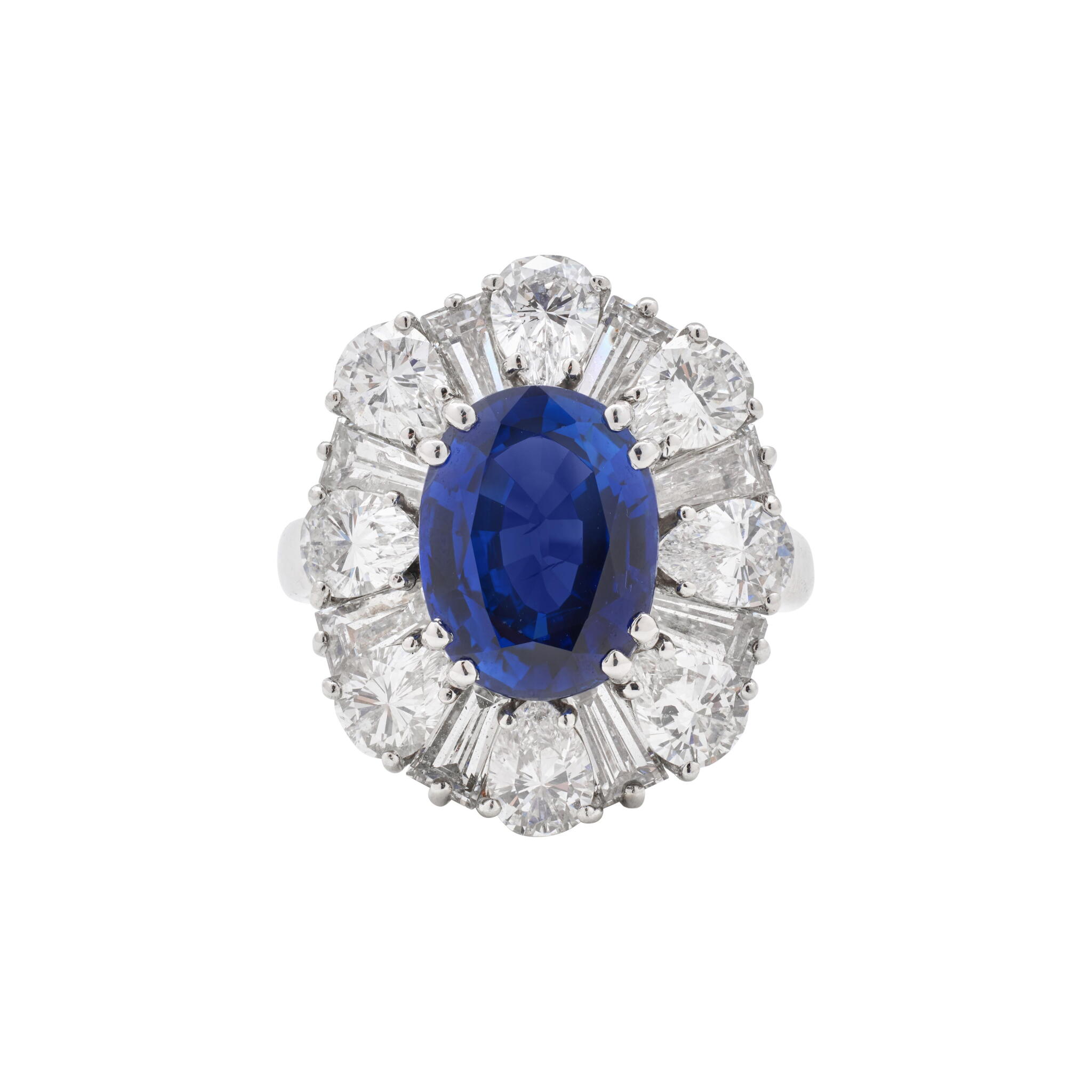 Platinum, 4.02ct Ceylon Sapphire and Diamond Ring — view 1