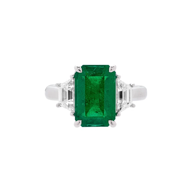 Platinum 4.03ct Zambian Emerald and Diamond Ring