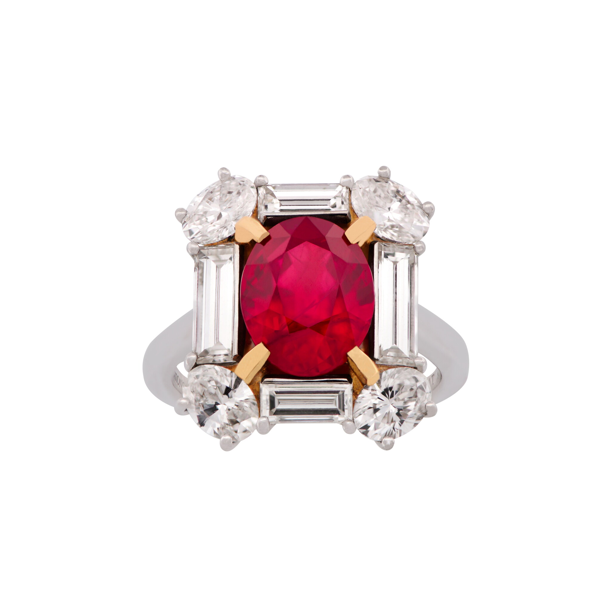 Platinum, 4.04ct Burmese Ruby and Diamond Ring — view 1