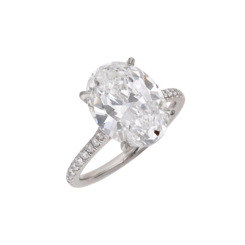Platinum, 4.22ct Oval Cut Diamond and Diamond Engagement Ring