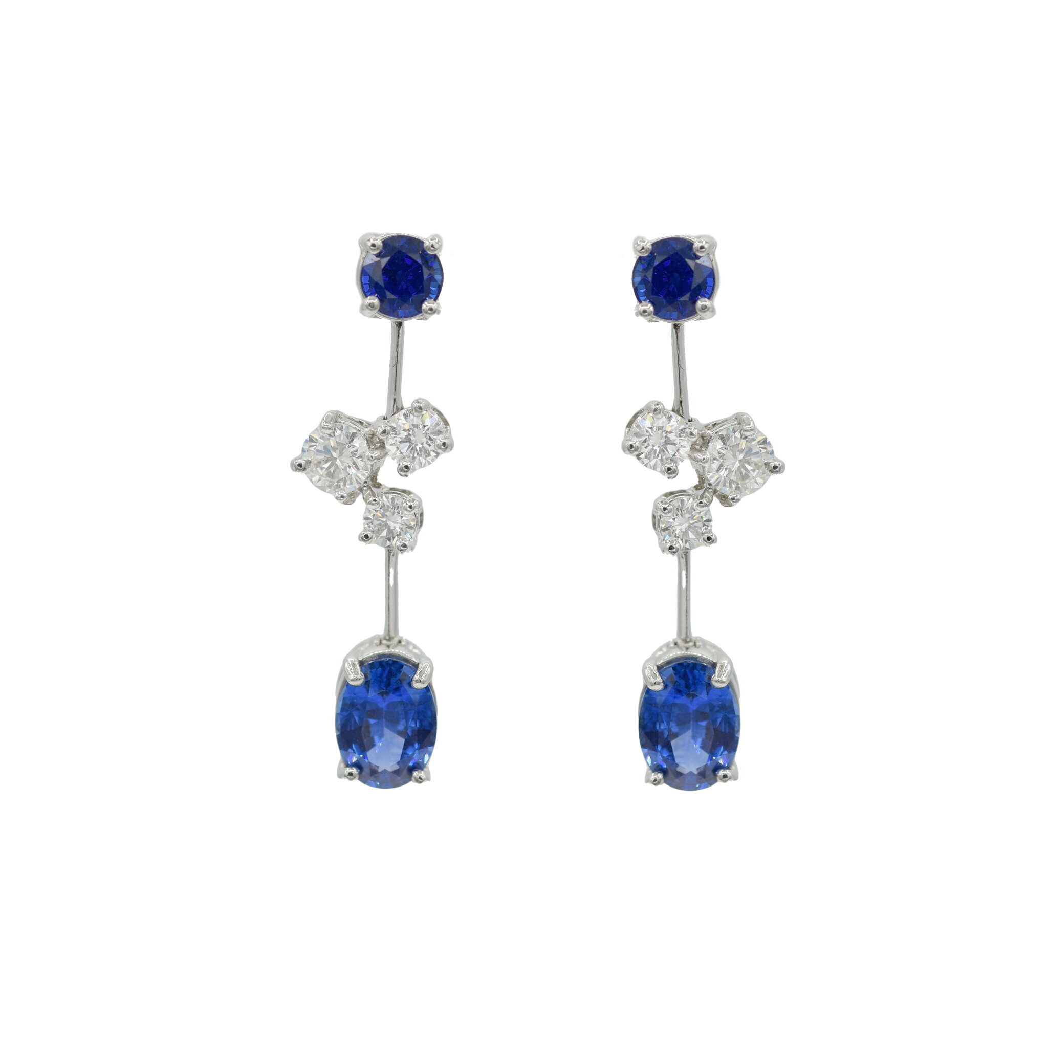 Platinum, 4.35ct Sapphire and Diamond Drop Earrings — view 1