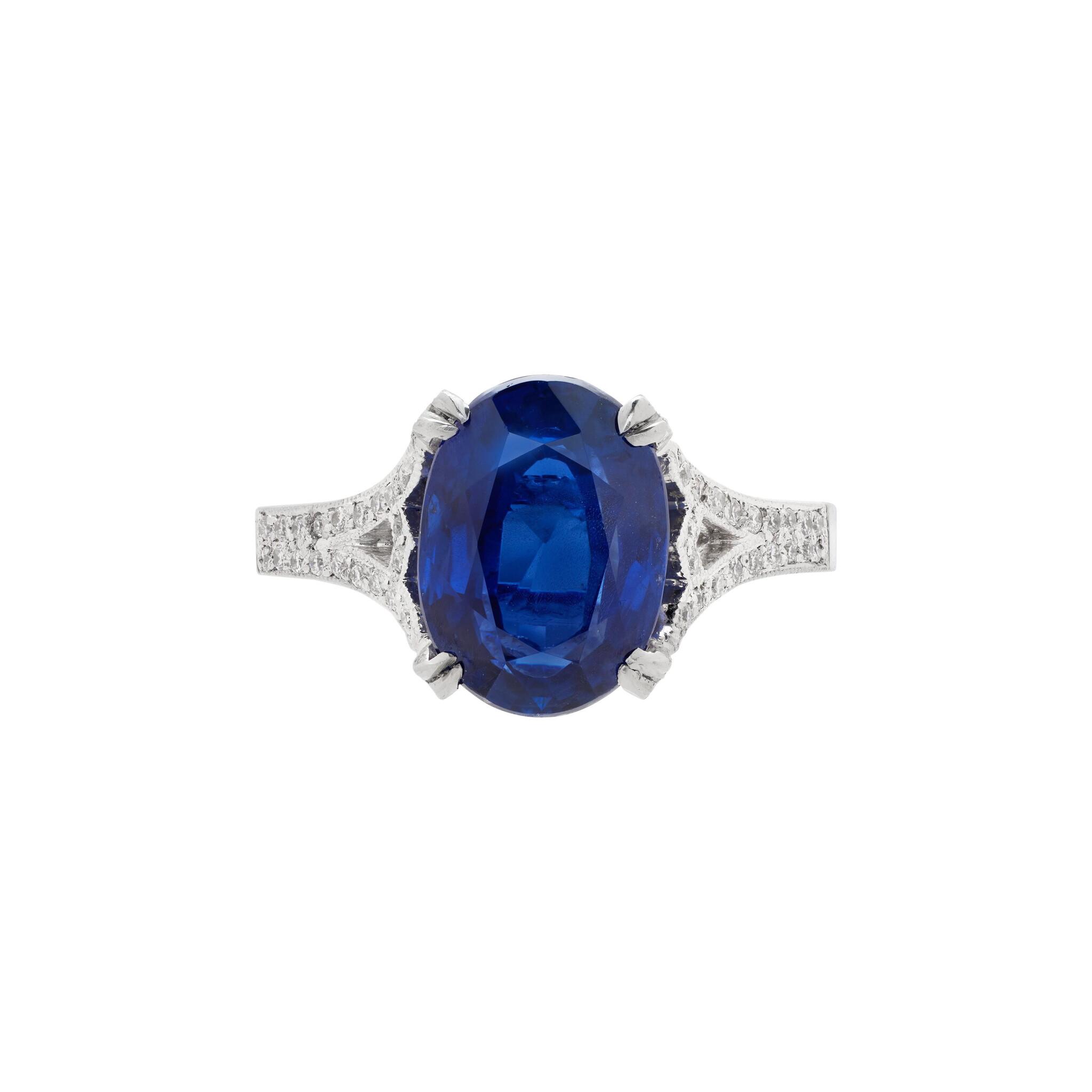 Platinum, 4.36ct Burmese Sapphire and Diamond Ring — view 1
