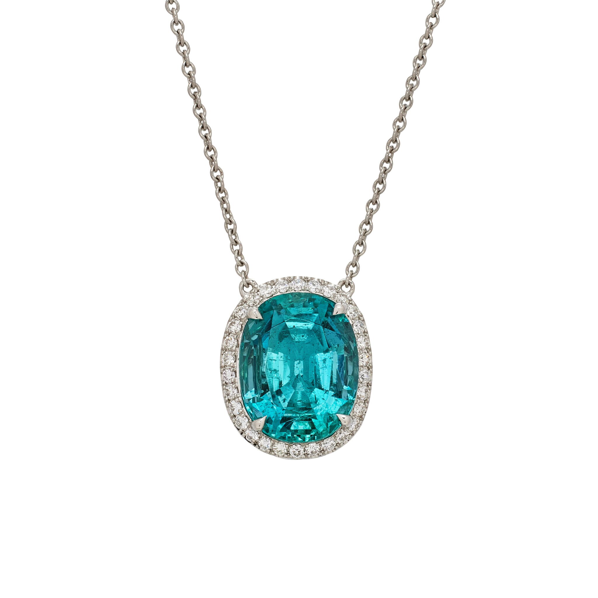 Platinum, 4.83ct Aquamarine and Diamond Pendant Necklace — view 1