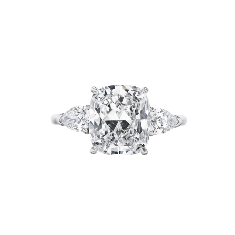 Platinum, 4.02ct Cushion Cut Diamond and Diamond Engagement Ring