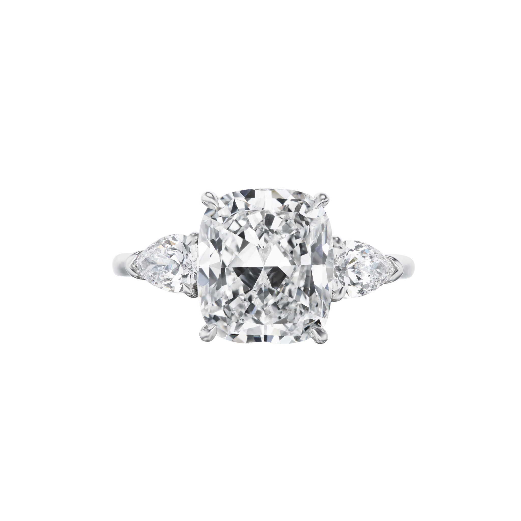 Platinum, 4.02ct Cushion Cut Diamond and Diamond Engagement Ring — view 1