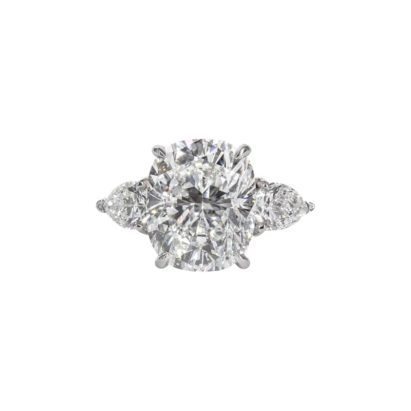 Platinum, 4.37ct Cushion Cut Diamond and Diamond Ring