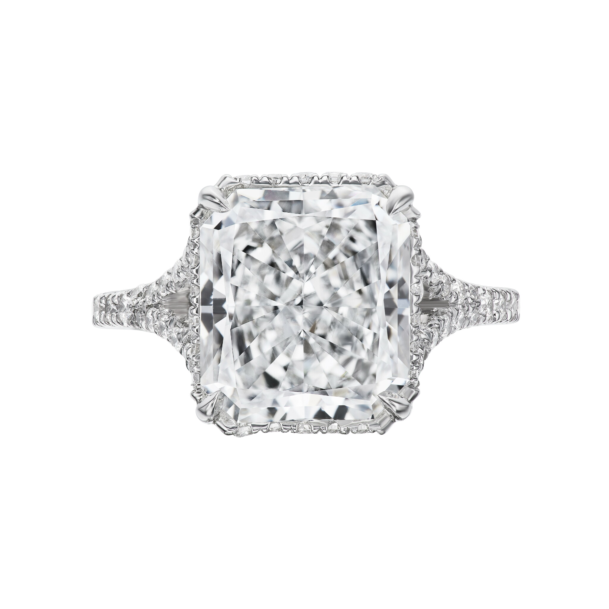 Platinum, 4.76ct Radiant Cut Diamond and Diamond Engagement Ring — view 1