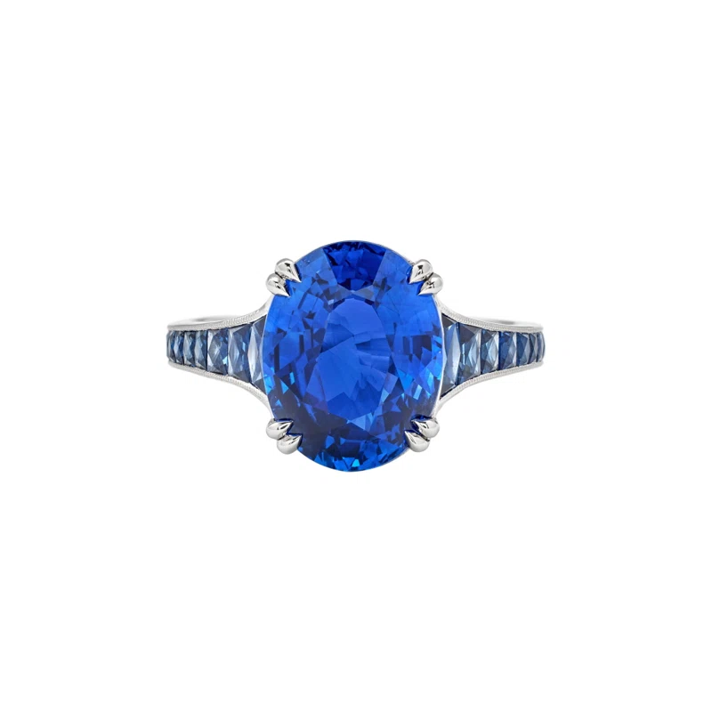 Platinum, 5.05ct Ceylon Sapphire, Sapphire and Diamond Ring
