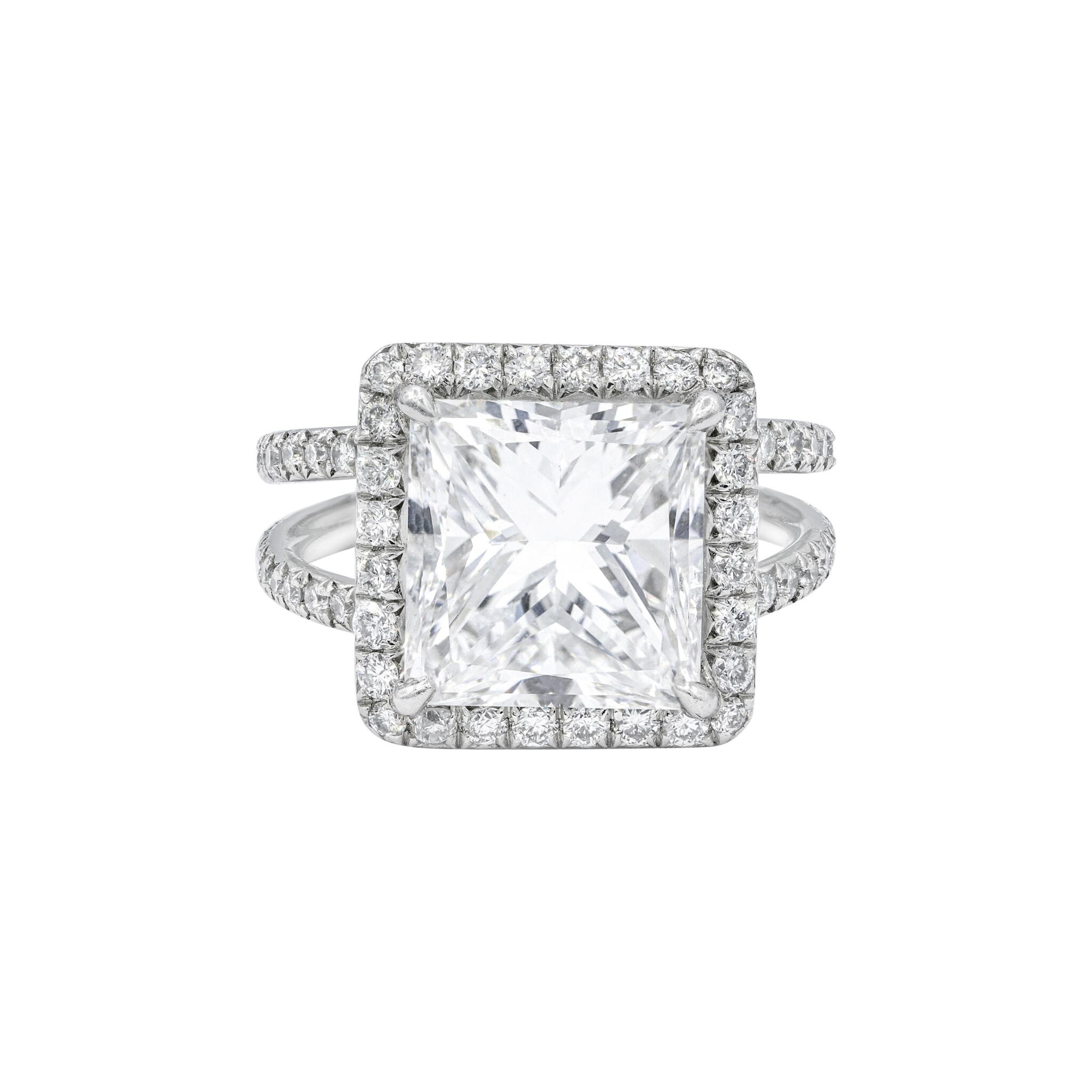 Platinum, 5.09ct Princess Cut Diamond and Diamond Engagement Ring — view 1