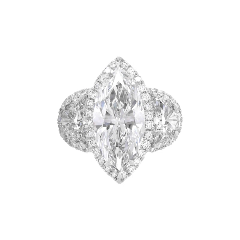 Platinum, 5.65ct Marquise Cut Diamond and Diamond Engagement Ring