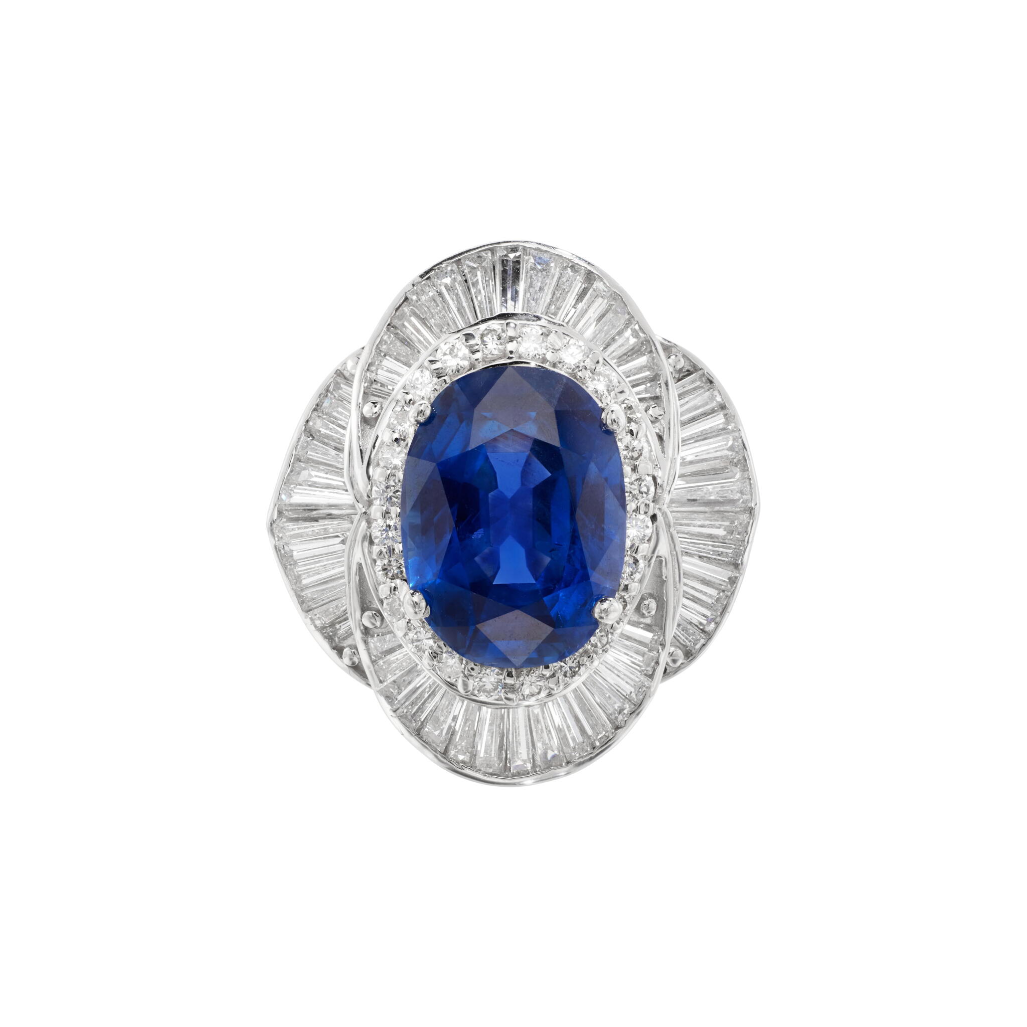 Platinum, 5.73ct Burmese Sapphire and Diamond Engagement Ring — view 1