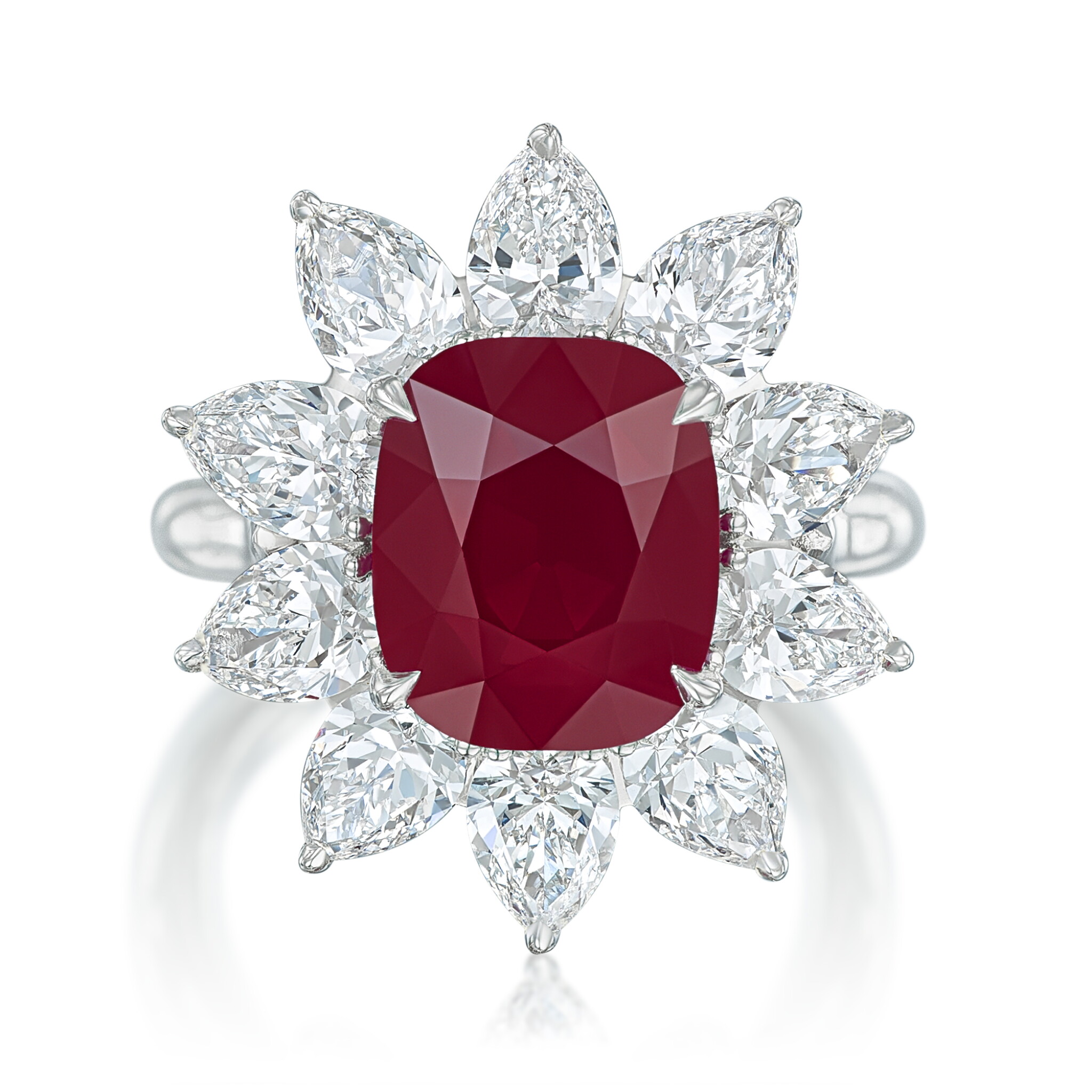 Platinum, 5.71ct Burma Ruby and Diamond Ring — view 1