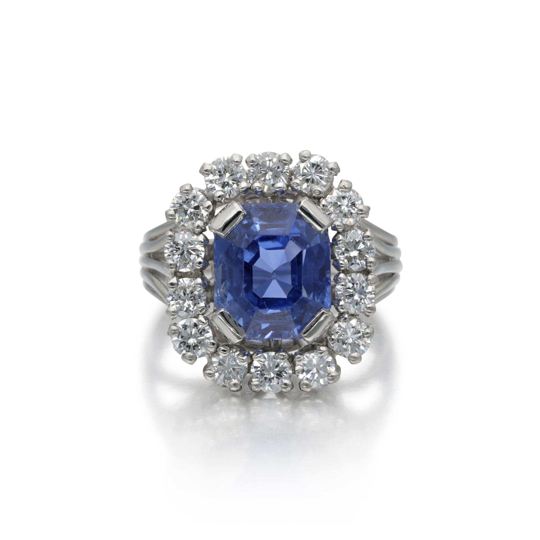 Platinum, 6.01ct Ceylon Sapphire and Diamond Ring — view 1
