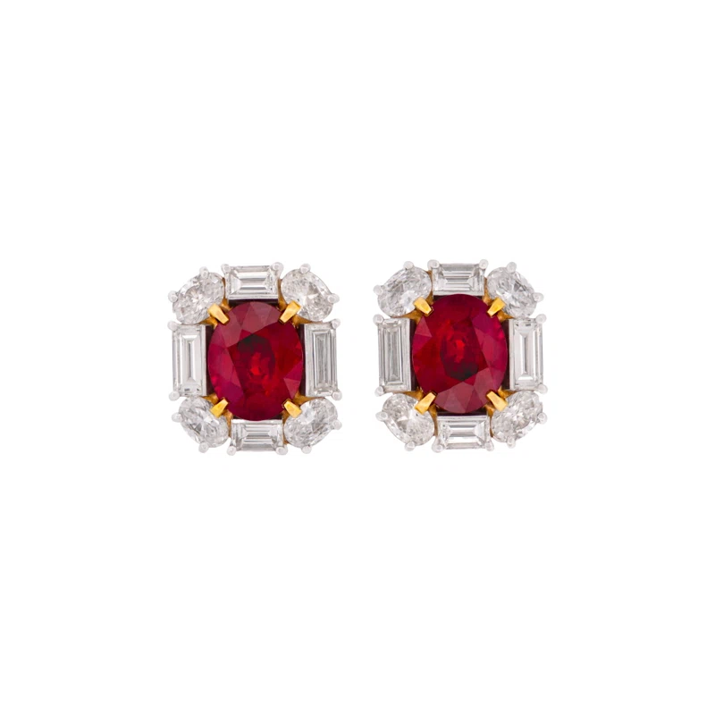 Platinum, 6.02ctw Burmese Ruby and Diamond Earrings