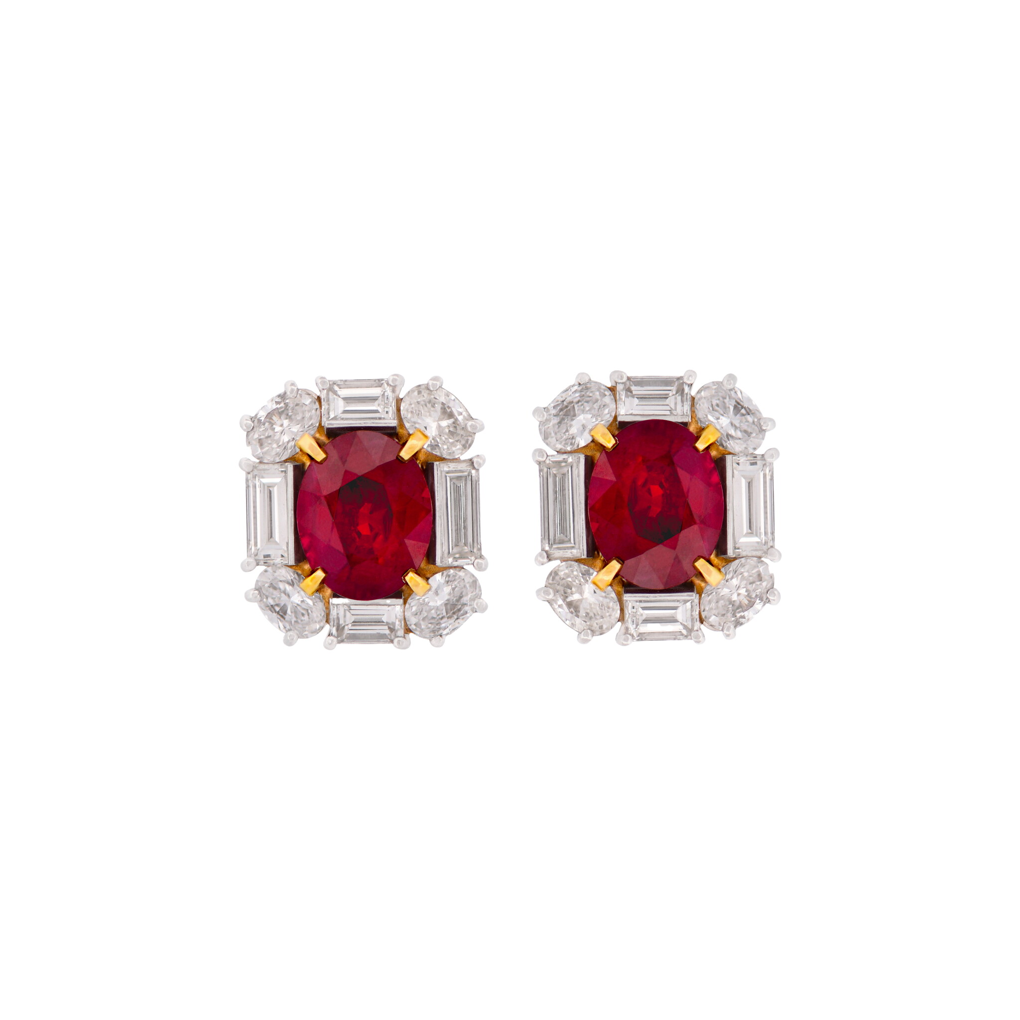 Platinum, 6.02ctw Burmese Ruby and Diamond Earrings — view 1