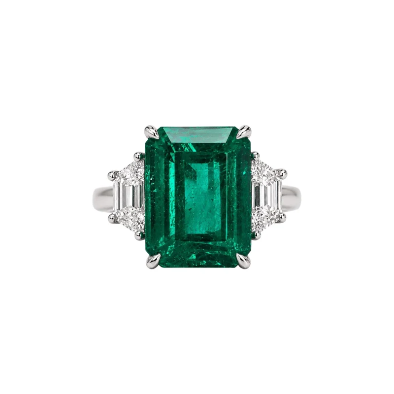 Platinum, 6.12ct Zambian Emerald and Diamond Ring