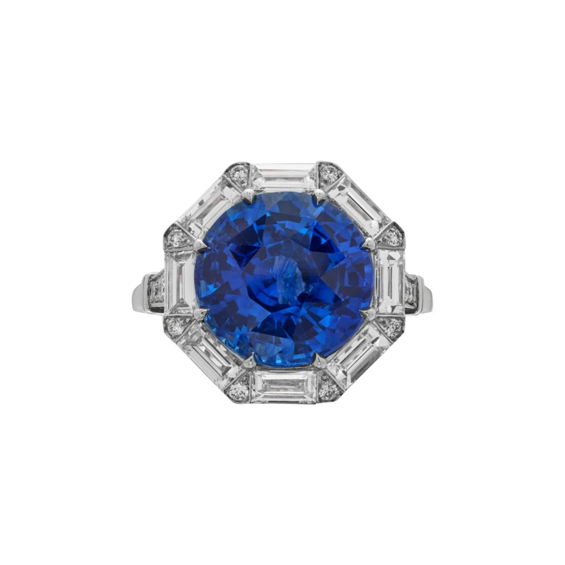 Platinum, 6.39ct Ceylon Sapphire and Diamond Ring