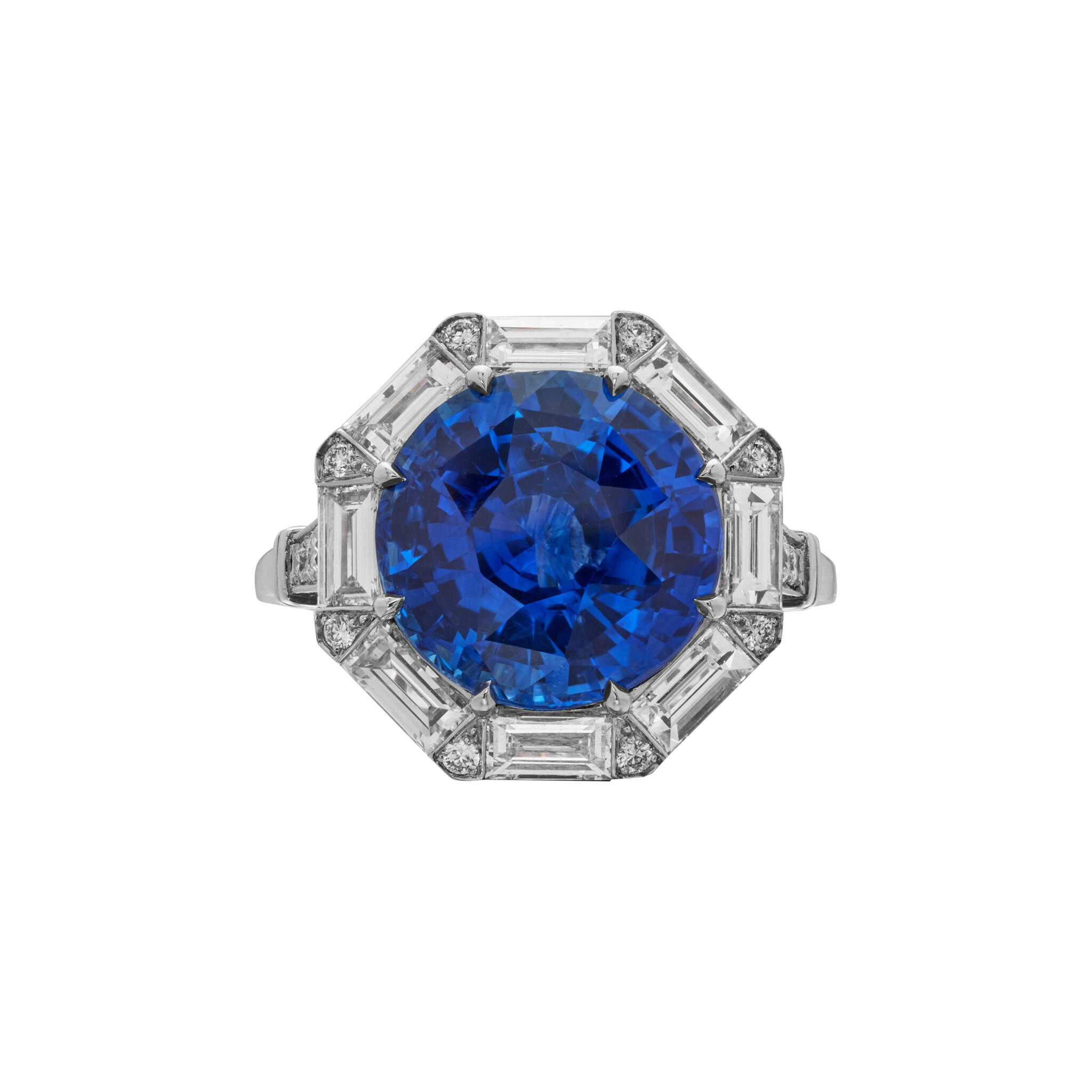Platinum, 6.39ct Ceylon Sapphire and Diamond Ring — view 1