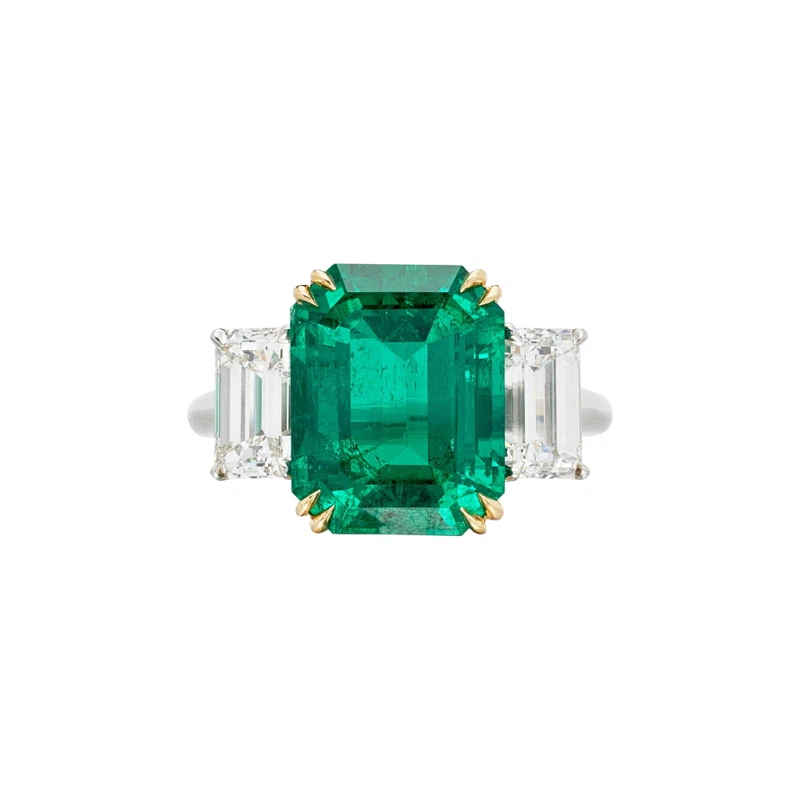 Platinum, Gold, 6.41ct Colombian Emerald and Diamond Ring