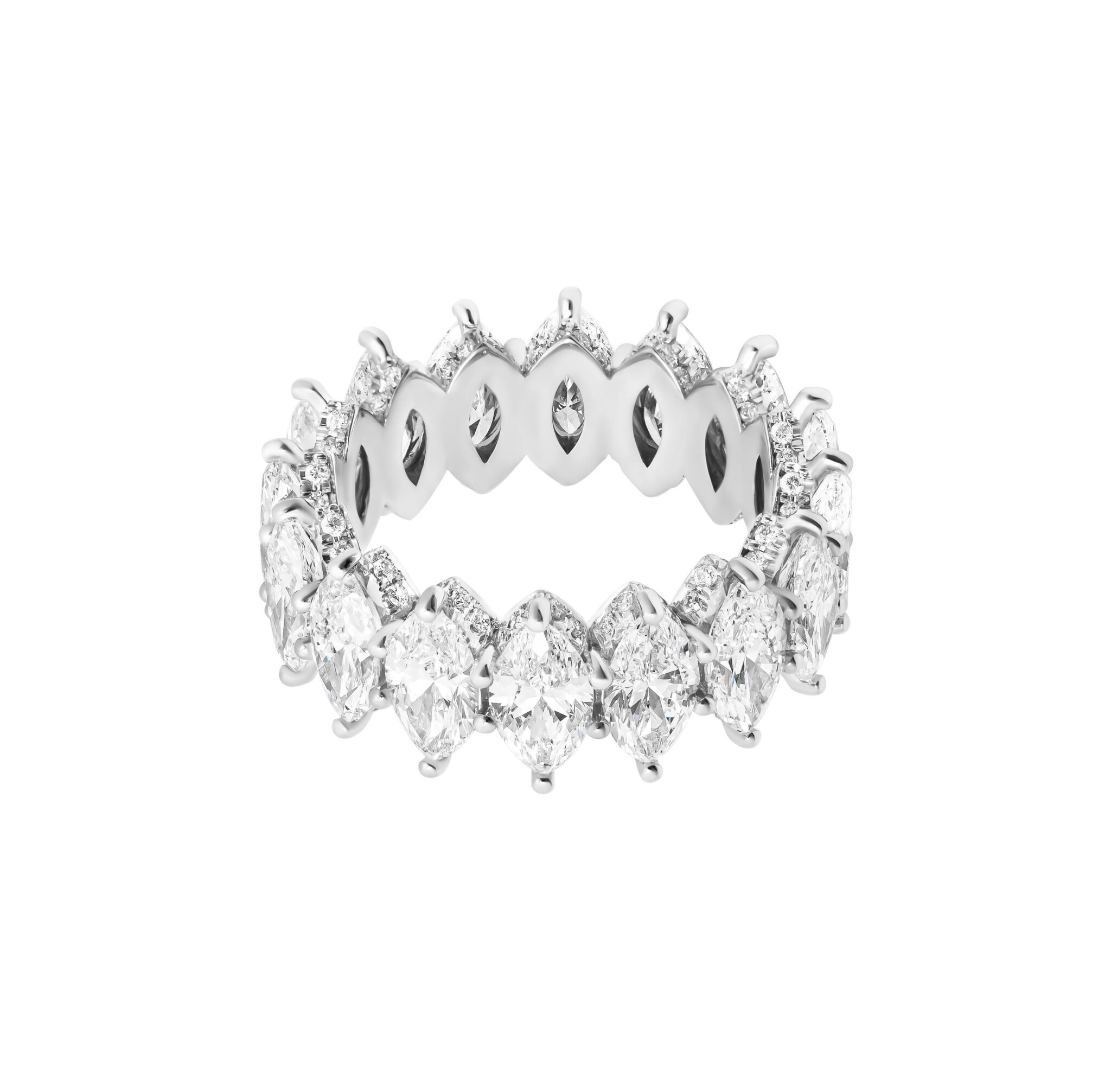Platinum, 6.42ctw Marquise Cut Diamond and Diamond Eternity Band Ring — view 1